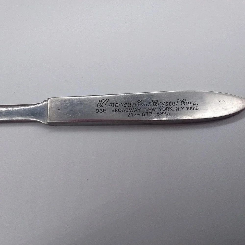 Vintage Stainless Steel Letter Opener American Cut Crystal Corp NY. 10.25